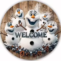 a welcome sign with five cartoon character
