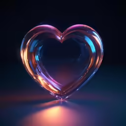 a glass heart sitting on top of a table