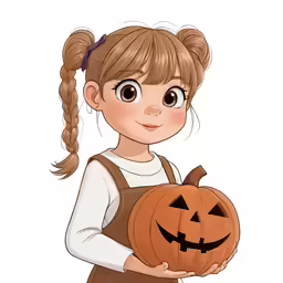 an animated picture of a girl holding a pumpkin