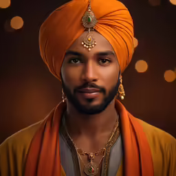a man wearing a turban and gold jewelry