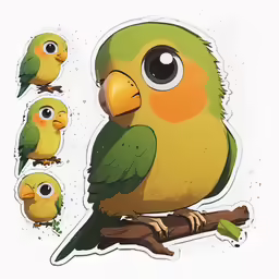 a bird with several different colored beaks