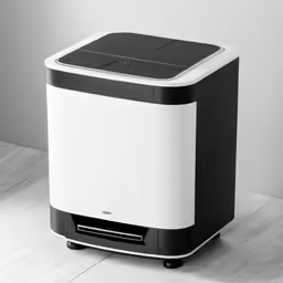 the small and compact air purifitor on a wooden floor