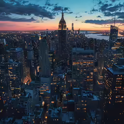 a city with many tall buildings and lights