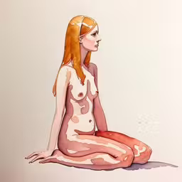a painting of a naked woman sitting on the floor