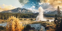 a beautiful picture of a geyser in the middle of a valley