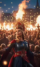 supergirl from the film captain marvel, wearing an iron helmet