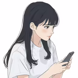 the girl is looking at her phone