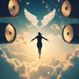 there is a person in the air and wings above