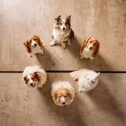 a group of small dogs sitting next to each other