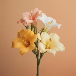 three flower petals, with multiple colors in the same vase