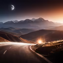 an image of a mountain road at night