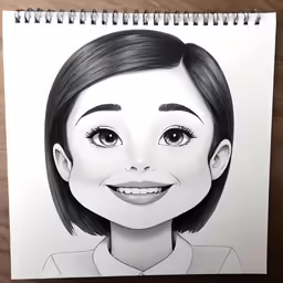 a photo of a girl with black hair and bangs drawn in pencil