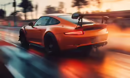 a orange sports car driving down the highway