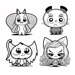 several drawings of little cute animals in the form of faces,a few cute cartoon characters by a little mouse