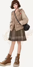an illustration of a woman in a coat and plaid dress