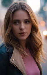 an attractive blond woman standing on the sidewalk