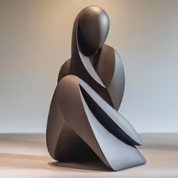 an abstractly designed sculpture with light shining on it