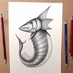 a seahorse drawing sitting on top of a white paper