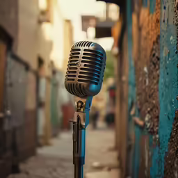 the microphone stands up against the wall