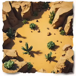a view of rocks and cacti from the air