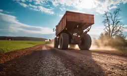 a dump truck with its trailer driving down the road
