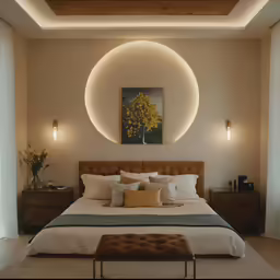 an ornate modern looking bedroom is shown in this image