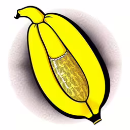 a cartoon banana with a diamond pattern on the back