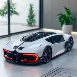 a white and red car is on the floor