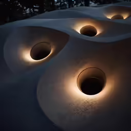 a group of circular lights lit up in the dark
