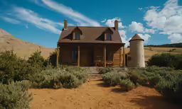 a house with two pillars and three windows