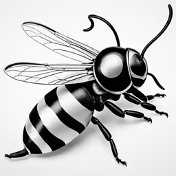a bee on white with black and white stripes