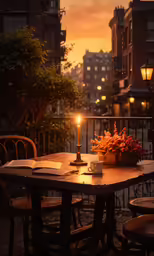 a dinner table has a candle on it