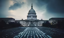 us capitol building at night time with rain falling down
