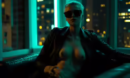 a very hot topless woman in front of windows