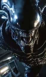 an alien looking alien man, with black and white stripes