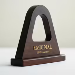 the wooden trophy has a name on it
