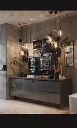 the music room features two large drawers and several musical instruments