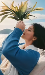 a woman taking a selfie in the air