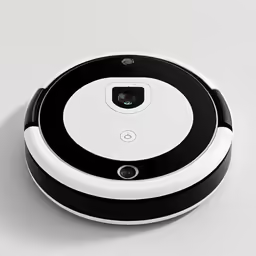 a black and white device is set on a white surface