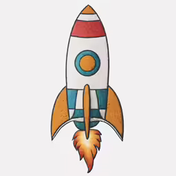 an embroidered design of a rocket, on white background