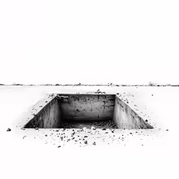 a black and white photo of an opening in the ground
