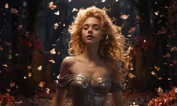 a beautiful woman in a dress surrounded by butterflies