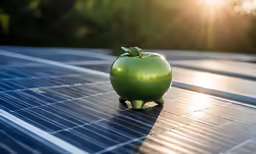 an apple sitting on top of a solar panel