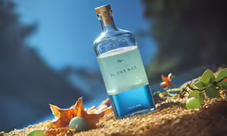 an old bottle of ginzetto sprite with leaves scattered around it