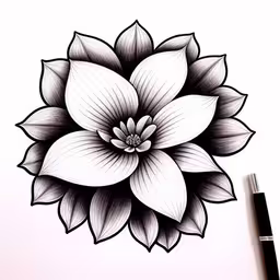 a drawing of a white flower with some leaves