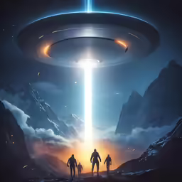 a group of people standing in front of a space station