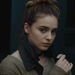 a beautiful young woman with a black scarf on her neck