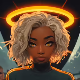 an animated woman in a space station looking into the distance
