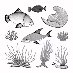 a drawing of sea animals on white paper