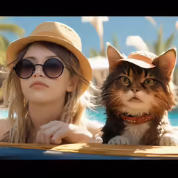 a woman with her cat on her shoulders